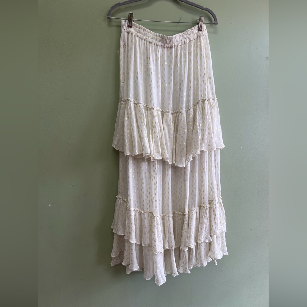 Free People Rococo Sand Metallic Tiered Ruffles Long Maxi  Skirt XS - Picture 7 of 7